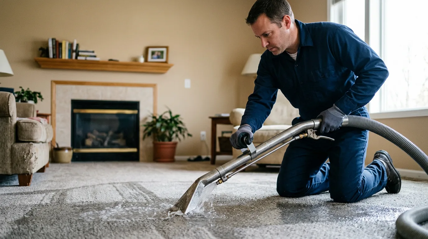 Water damage restoration technician working near Romeoville, IL